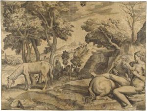 Saturno sotto forma di cavallo è allattato dalla ninfa Filira